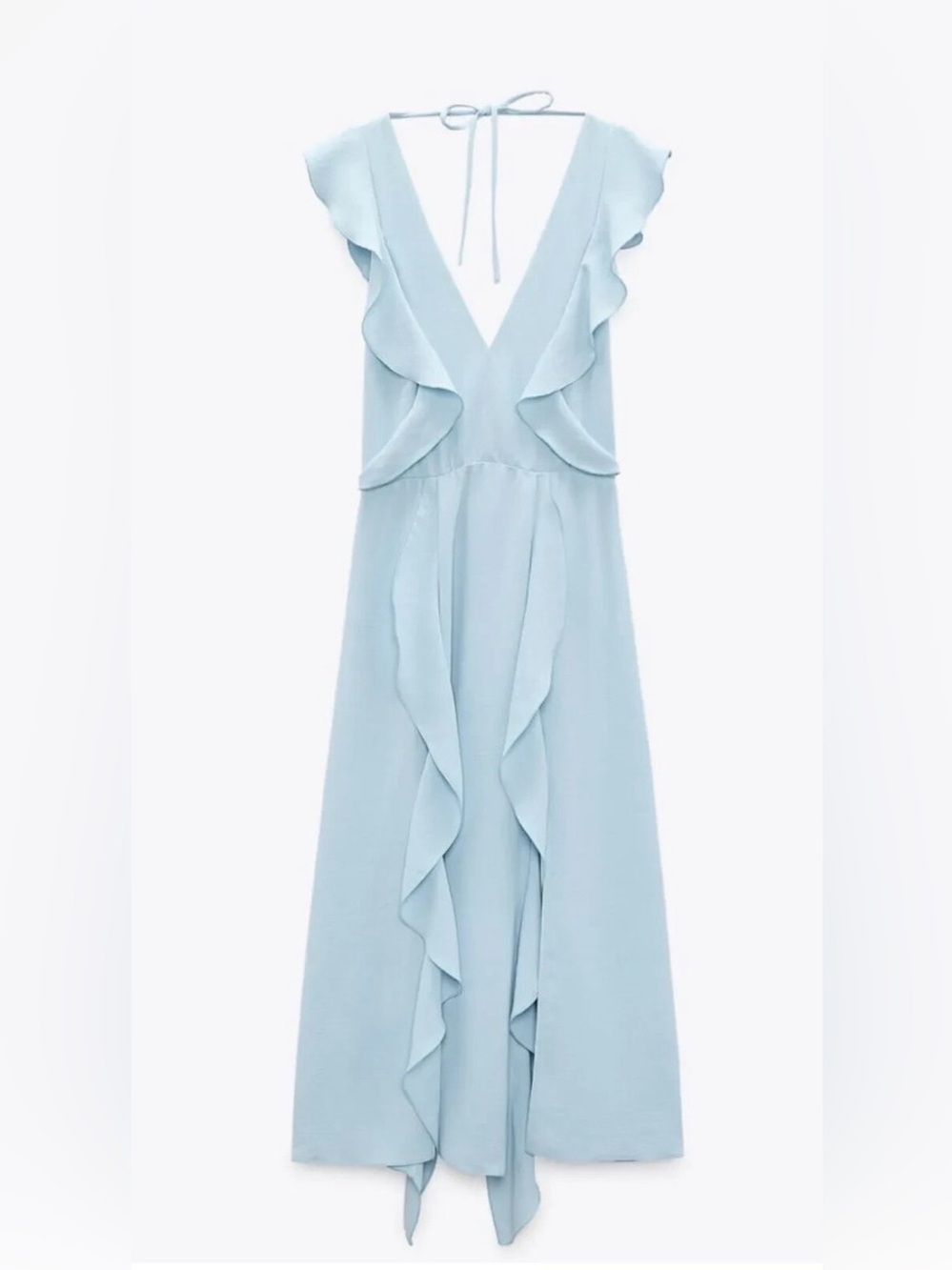 Zara Light Blue Ruffle V-Neck Maxi Dress